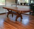 46" Dark Brown Free Form Solid Wood Double Pedestal Base Dining Table