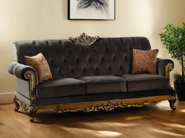 41" Charcoal Fabric Sofa With Champagne Legs