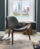 30" X 36" X 30" Black Bonded Leather Walnut Wood Upholstered (Seat) Accent Chair