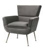 29" X 32" X 36" Gray Velvet Upholstery Metal Leg Accent Chair
