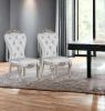 Set of Two Cream And Antiqued White Upholstered Fabric Queen Anne Back Dining Side Chairs