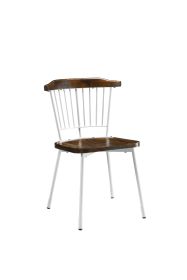 Set of Two Brown And White Wood Windsor Back Dining Side Chairs