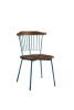 Set of Two Brown And Teal Blue Wood Windsor Back Dining Side Chairs