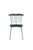 Set of Two Brown And Teal Blue Wood Windsor Back Dining Side Chairs