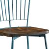 Set of Two Brown And Teal Blue Wood Windsor Back Dining Side Chairs