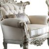 61" Ivory And Silver Damask Chesterfield Loveseat