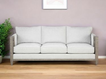 38" White Fabric Sofa With Black and Gray Legs