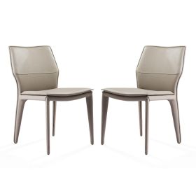 Set of Two Taupe Upholstered Faux Leather Dining Side Chairs