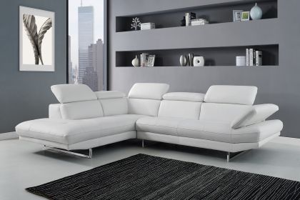 White Italian Leather Stationary L Shaped Two Piece Sofa And Chaise