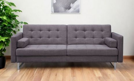 80" Gray Fabric Sofa With Silver Legs