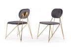 Set Of 2 Mid Century Mod Grey Velvet And Gold Dining Chairs