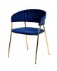 Set Of 2 Curved Chic Blue And Gold Velour Dining Chairs