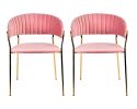 Set of Two Pink And Gold Upholstered Polyester Dining Arm Chairs