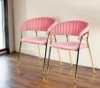 Set of Two Pink And Gold Upholstered Polyester Dining Arm Chairs