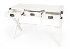 46" White Rubberwood Wood Writing Desk With Three Drawers