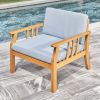 33" Natural Eucalyptus Slat Wood Outdoor Accent Chair with Aqua Cushion