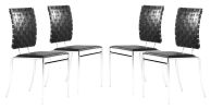 Set of Four Black And Silver Upholstered Faux Leather Open Back Dining Side Chairs