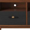 61" Brown and Black Solid Wood Open Shelving TV Stand