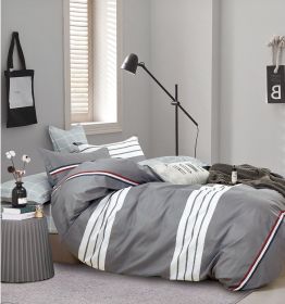 Kevin Gray/white Striped 100% Cotton Reversible Comforter Set (size: King)